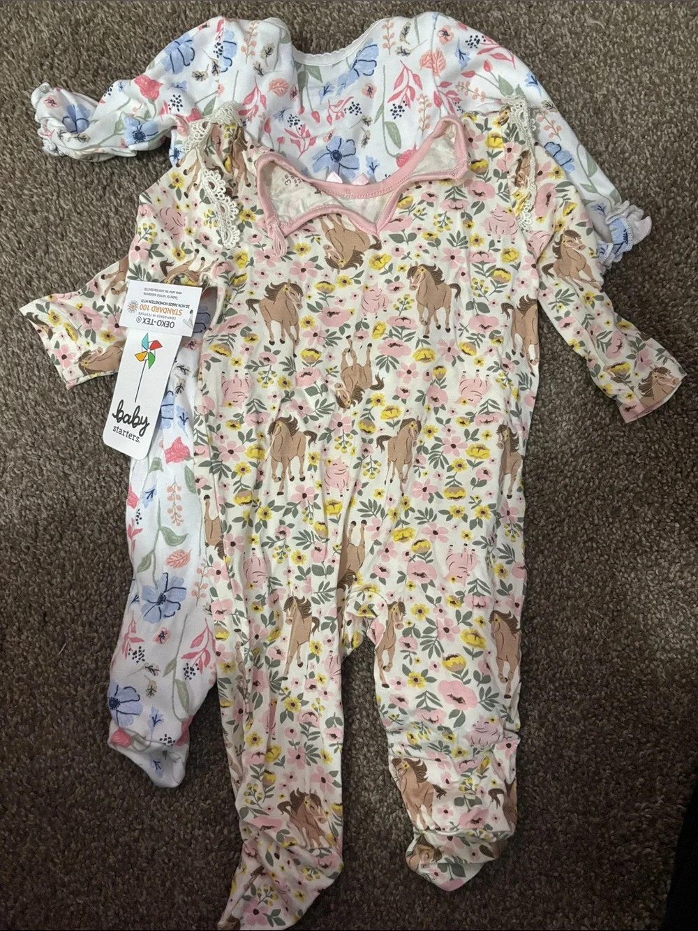Carter's Baby Floral & Fawn One-Piece Footed Pajamas - Pink/White